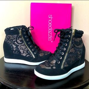 Kailani Black Suede Lace and Nude Wedge Sneaker